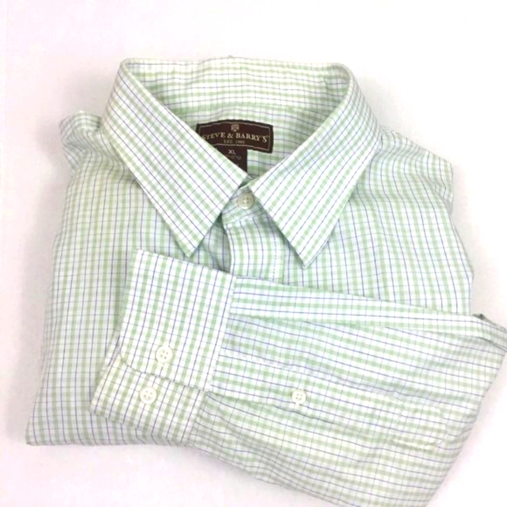Men's Steve and Barry's Long Sleeve Green Check Button Down Shirt XL 17-17.5